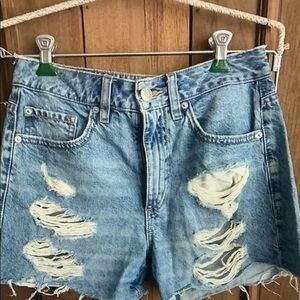 Distressed Denim Athletic Shorts